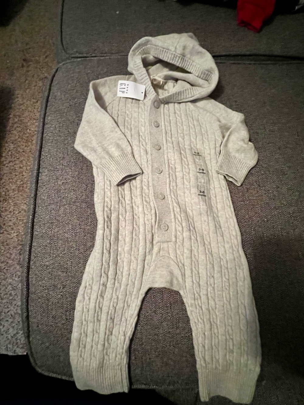 GAP Baby Hooded Cable-Knit One-Piece Romper in Light Grey 3-6 Months